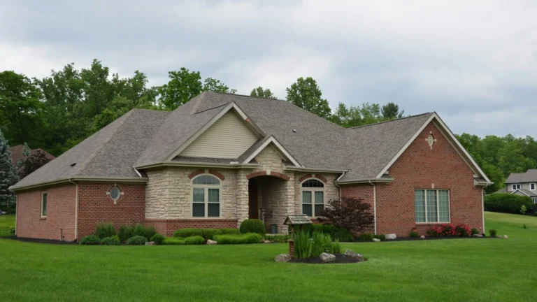 a house with a large lawn in front of it