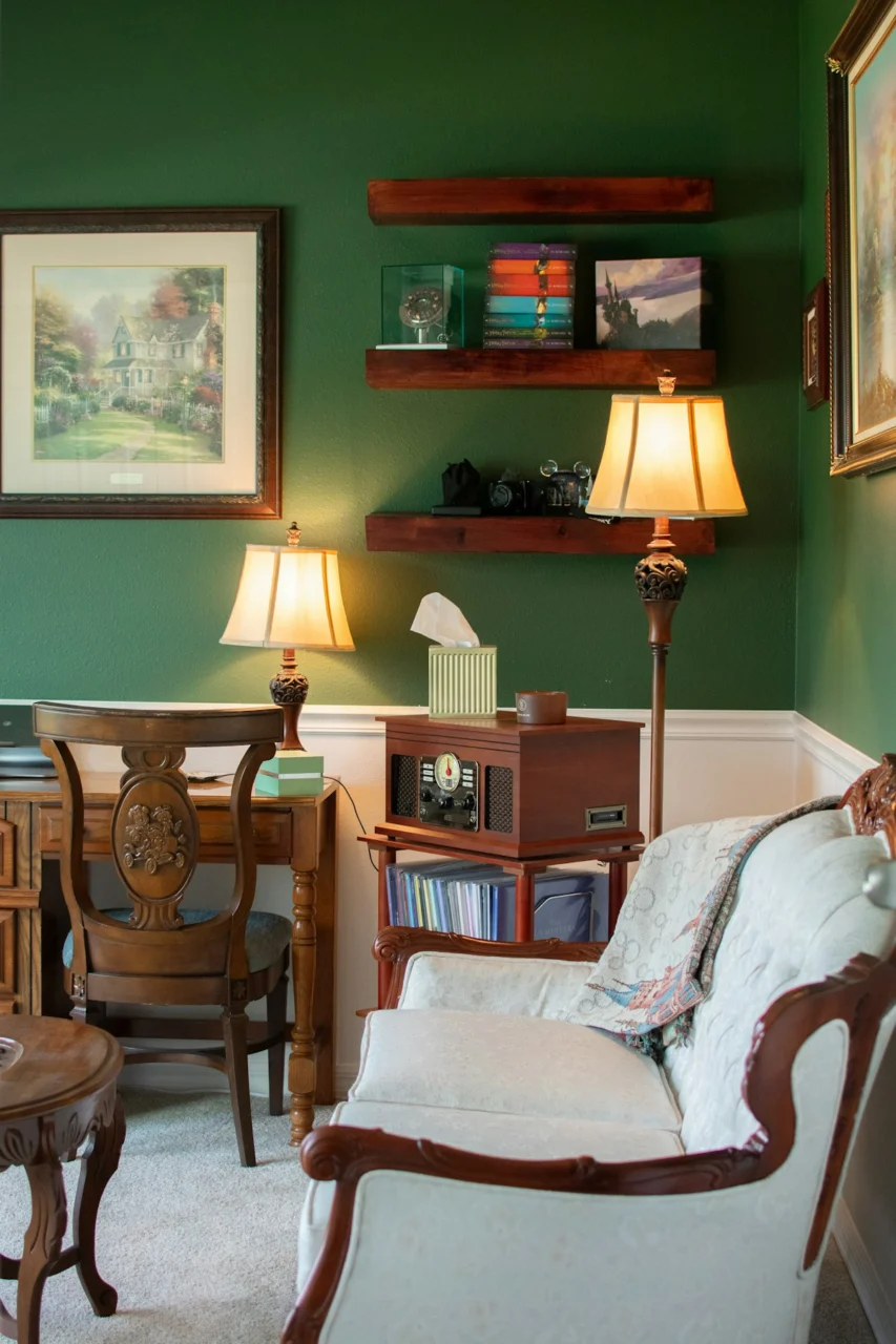 A living room filled with furniture and a painting on the wall