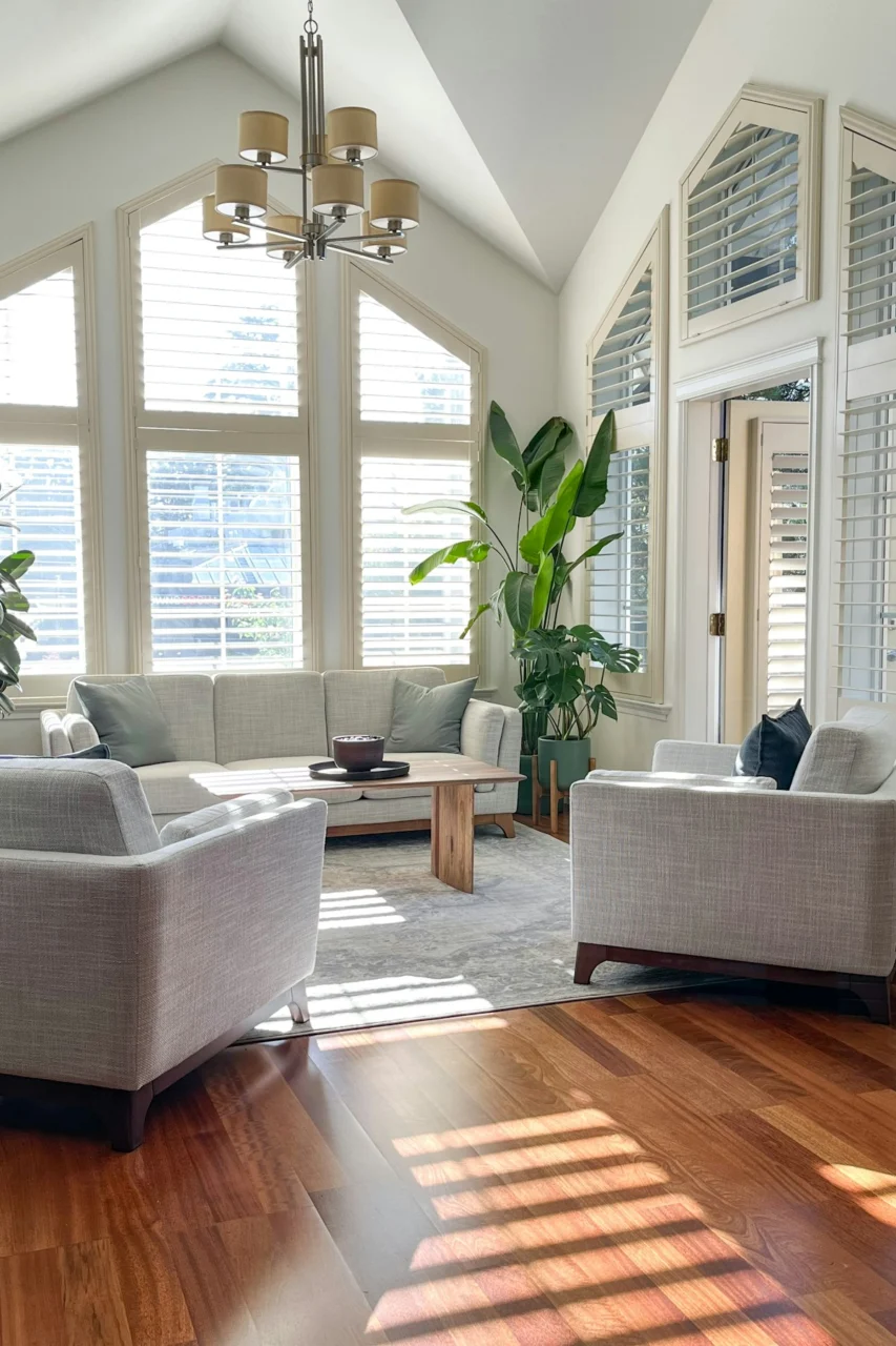 a living room with a large window