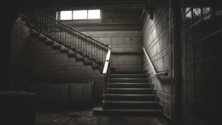 a set of stairs leading up to a window