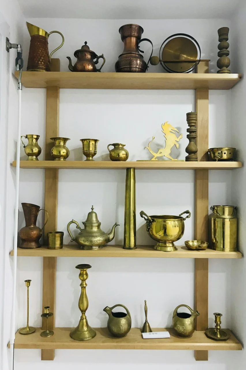 brown wooden 4-layered rack