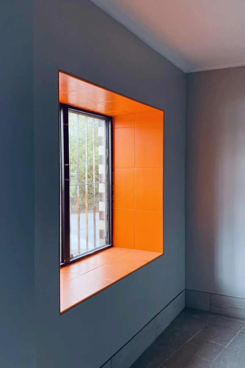 brown wooden framed glass window