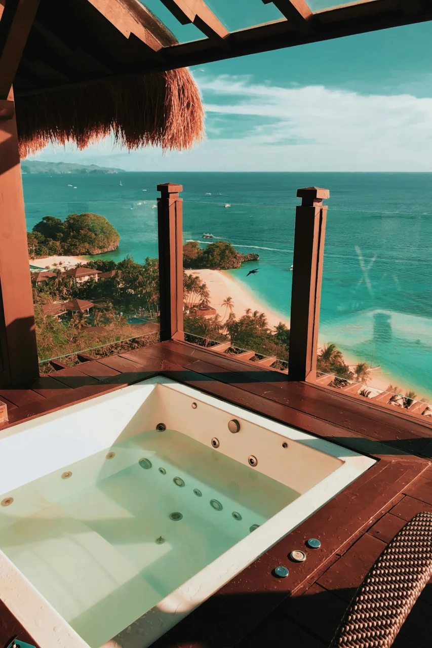brown wooden framed swimming pool
