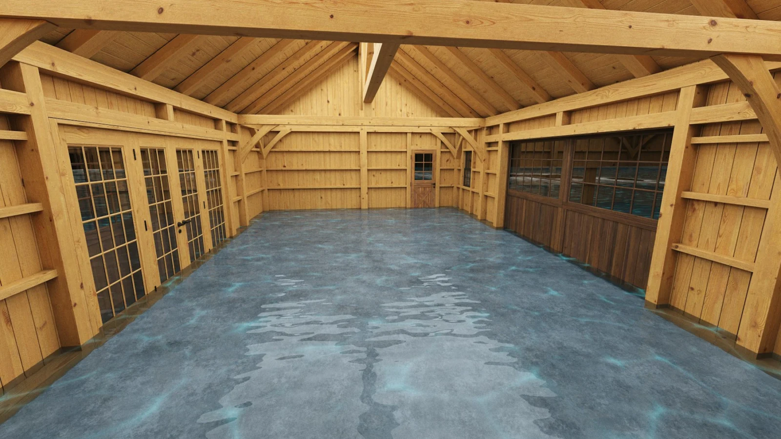 Inside of a newly constructed wooden building