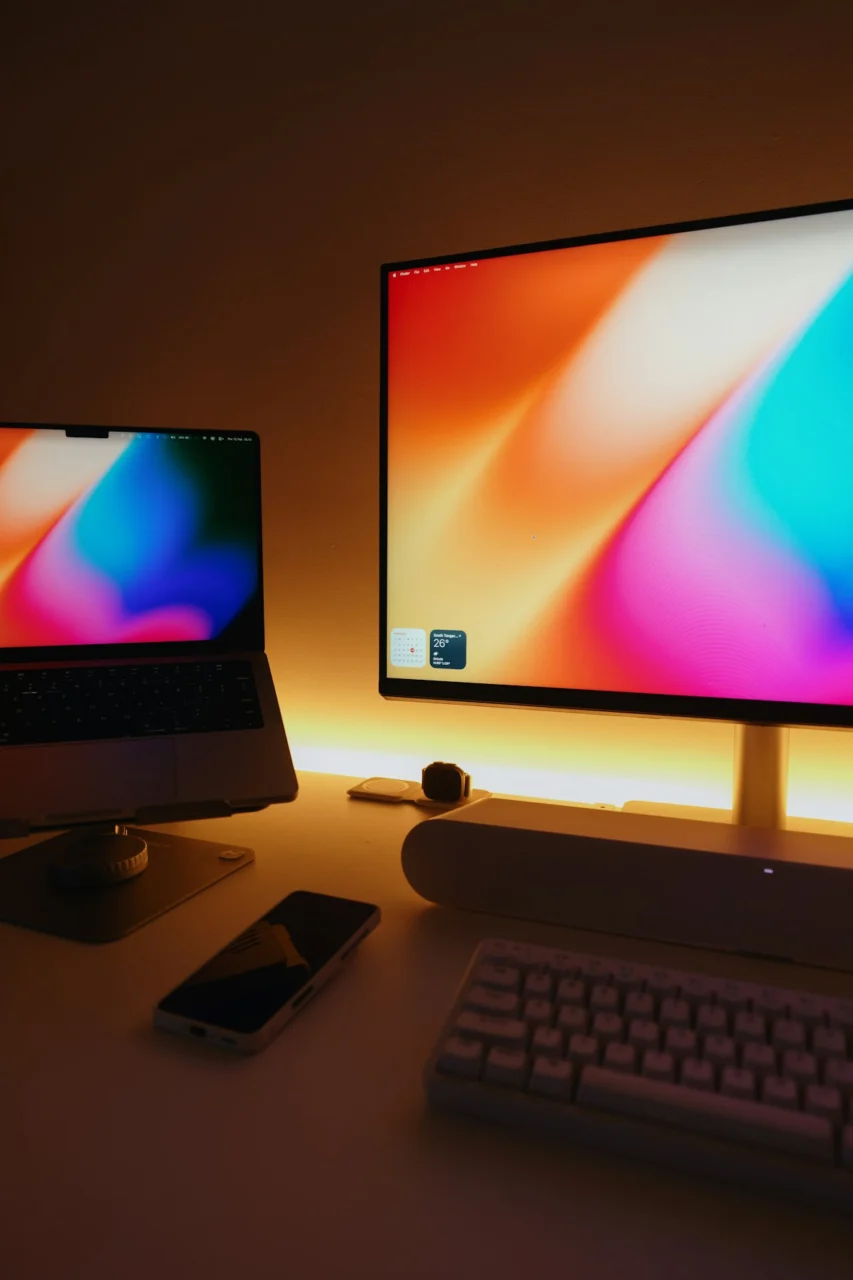 Modern desktop setup with laptop and monitor
