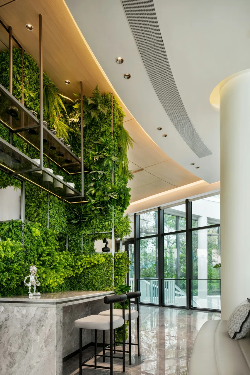 Modern interior with a lush green living wall
