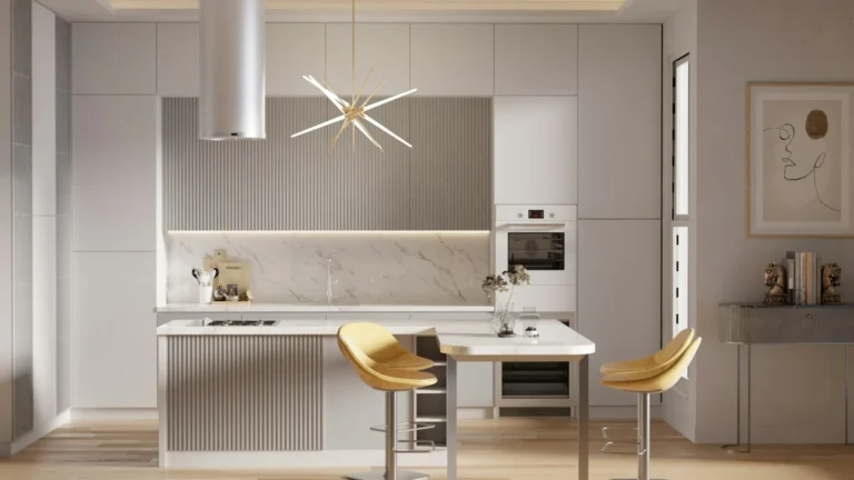 Modern kitchen with island and bar stools