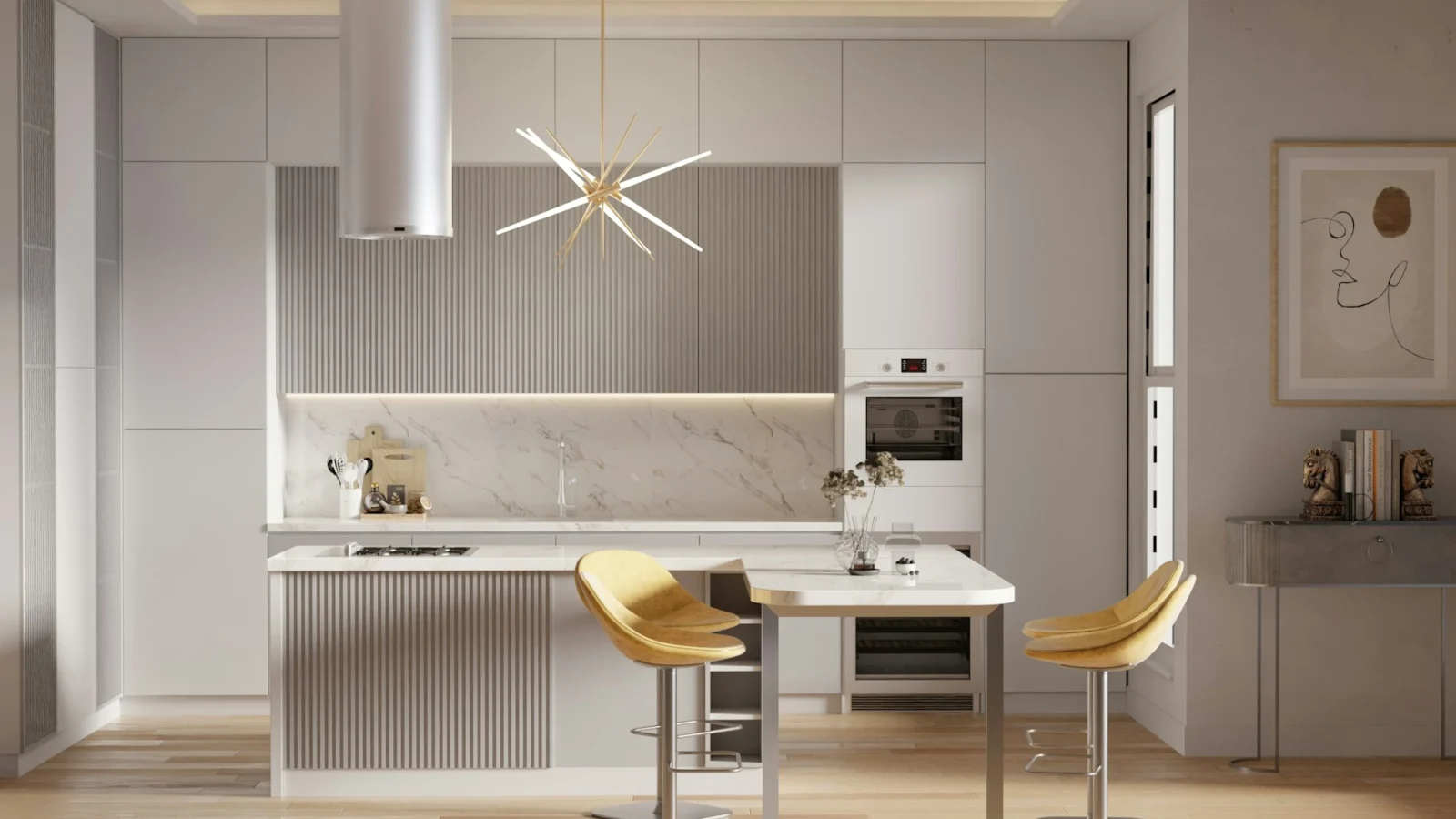 Modern kitchen with island and bar stools