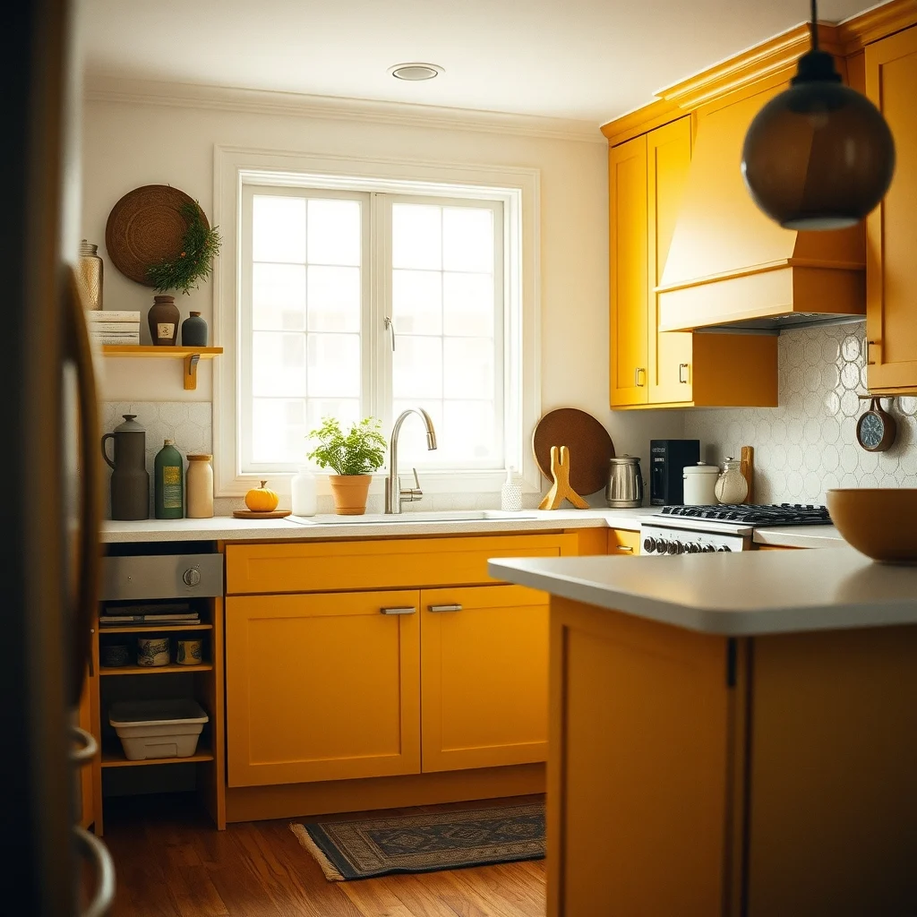 Mustard kitchen island closeup