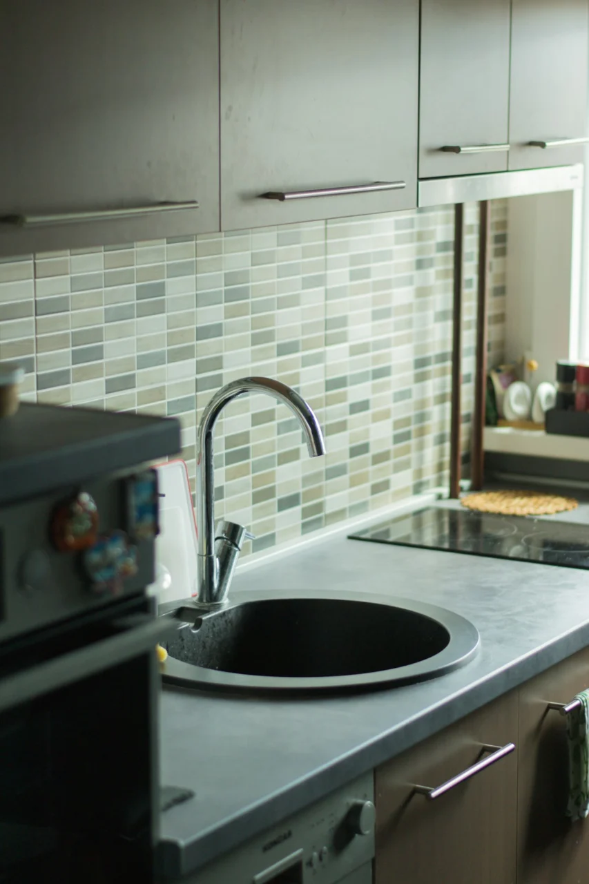 Stainless steel faucet turned off