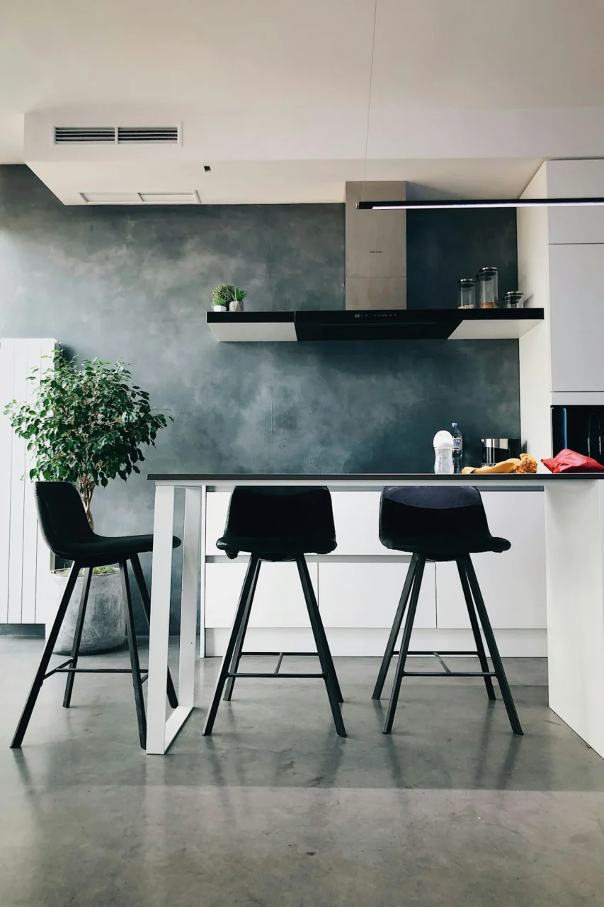 three black stools in kitchen