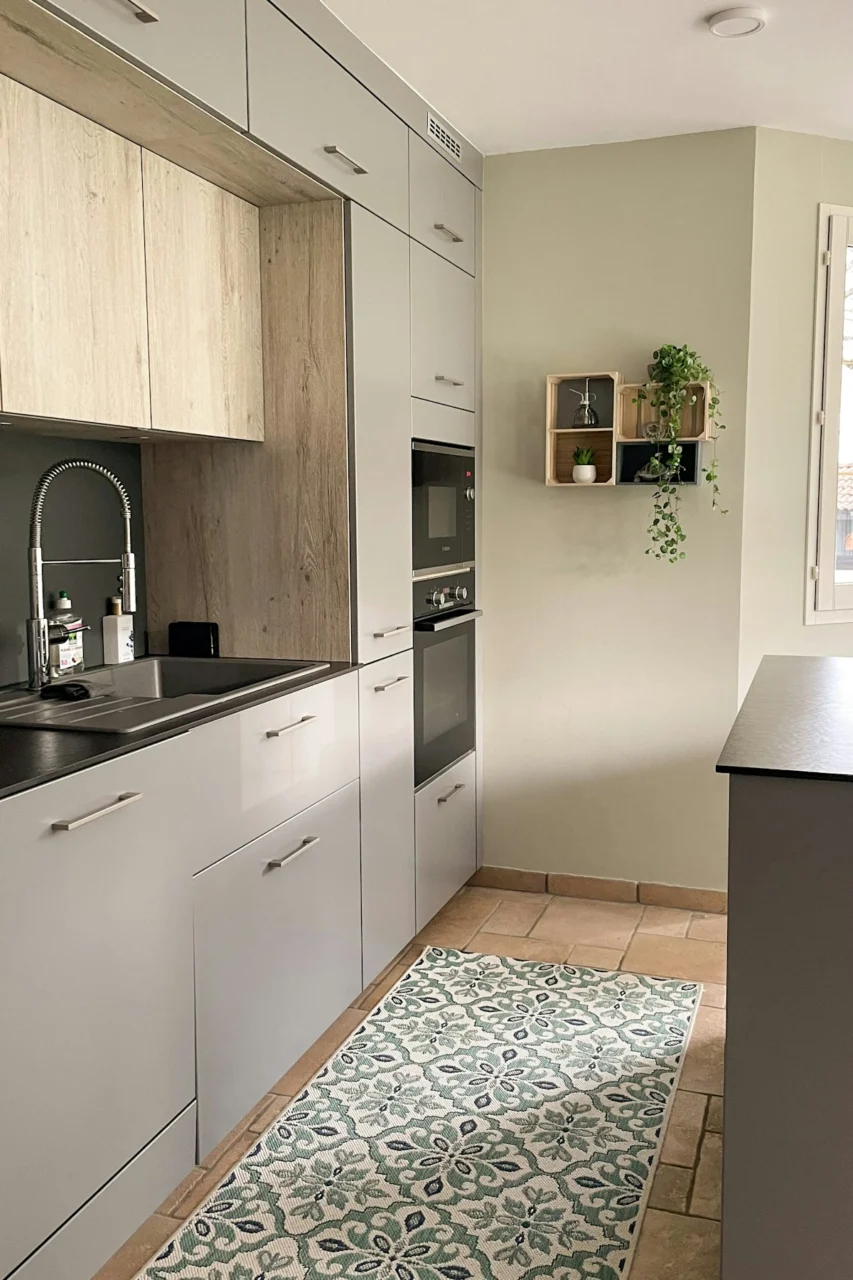 white and black kitchen cabinet