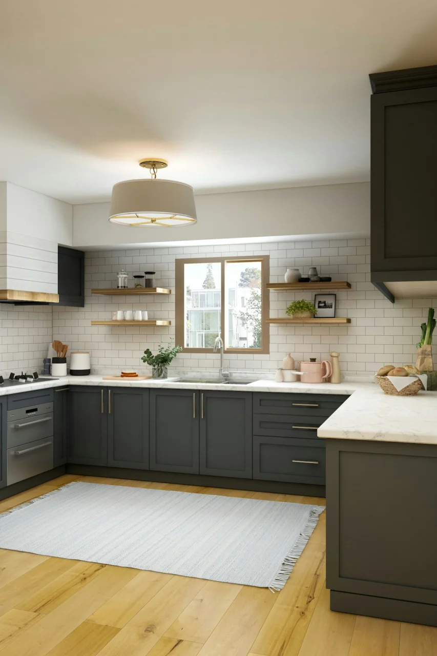White and brown kitchen cabinet