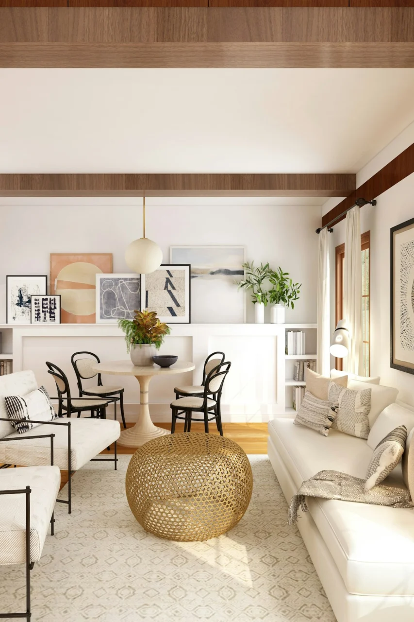 white and brown living room set